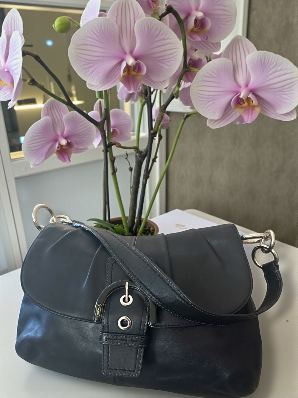Coach 2012  SoHo F17217 Black Leather Shoulder Bag With Silver Hardware